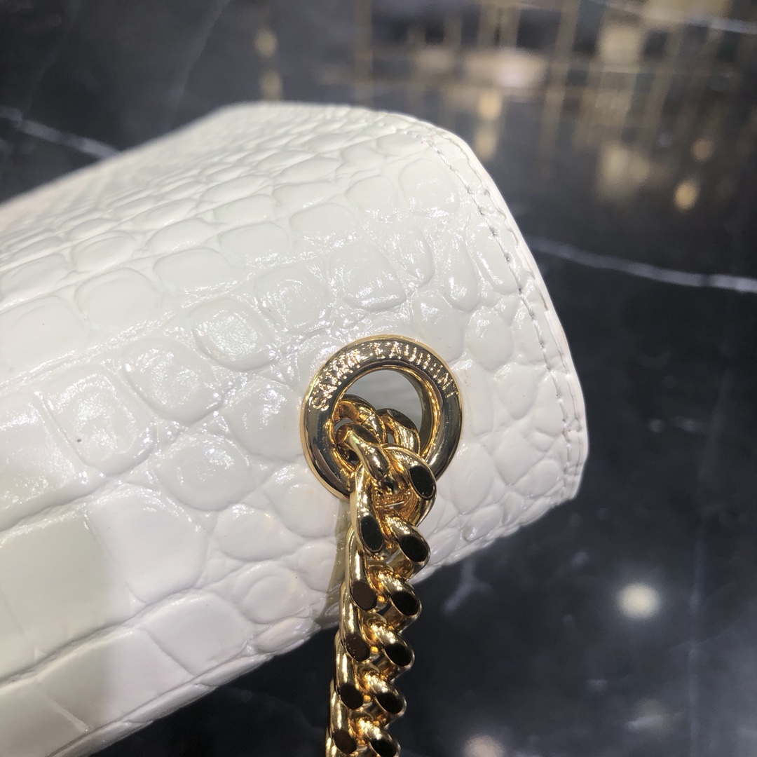 Saint Laurent Kate Tassel Medium Crocodile Embossed Calfskin Shoulder Bag White 354119 Gold